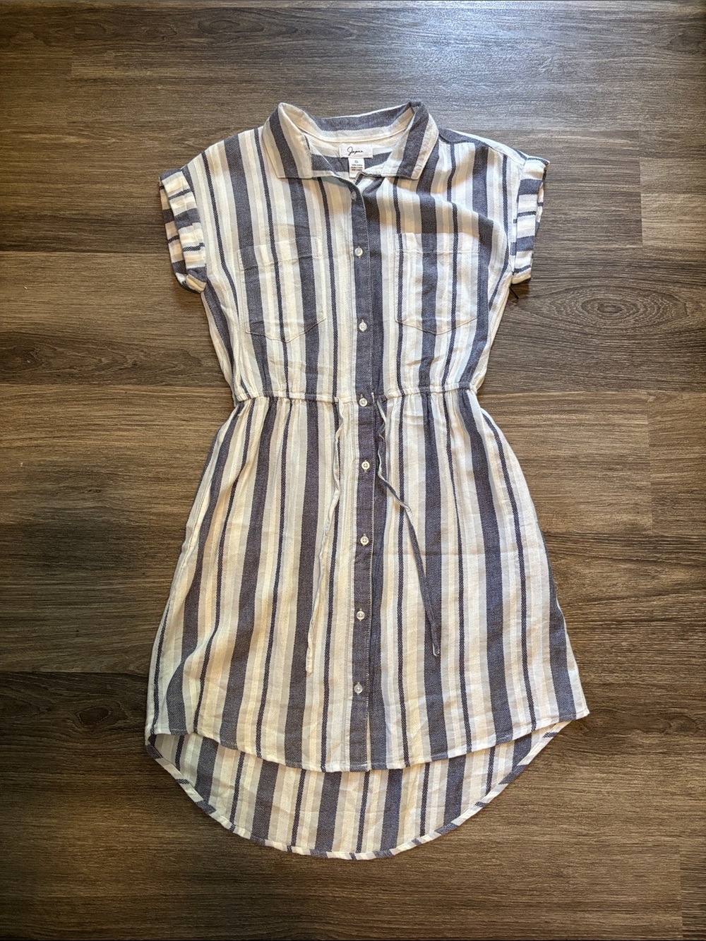 Japna Blue and White Striped Button-Front Shirtdress